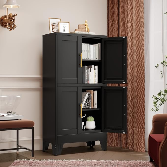 47.25" Metal Storage Cabinet, Freestanding Bathroom Cabinet, Pantry - Image 4