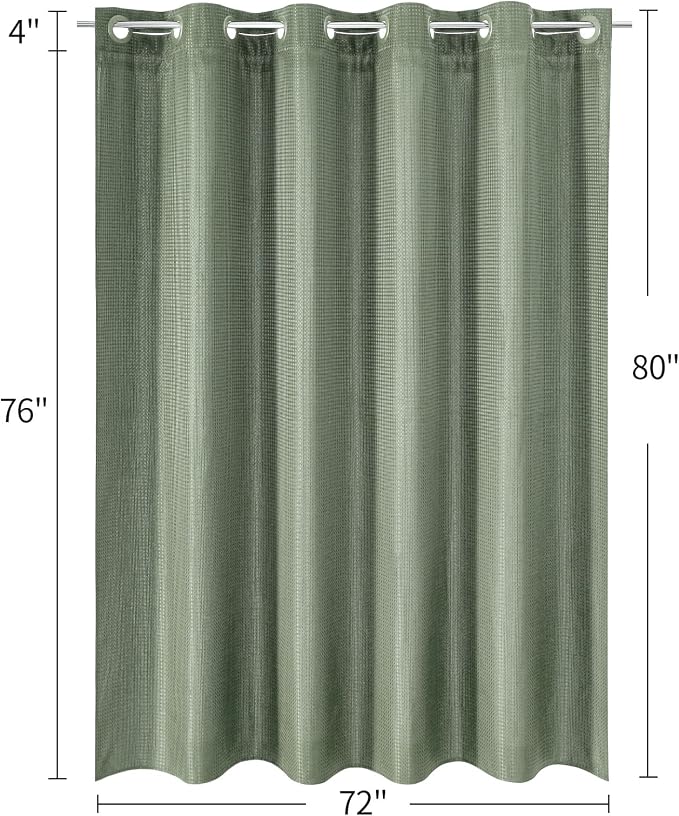 MitoVilla Sage Green Waffle Long Shower Curtain Liner Set 72 x 80, No Hooks - Image 7