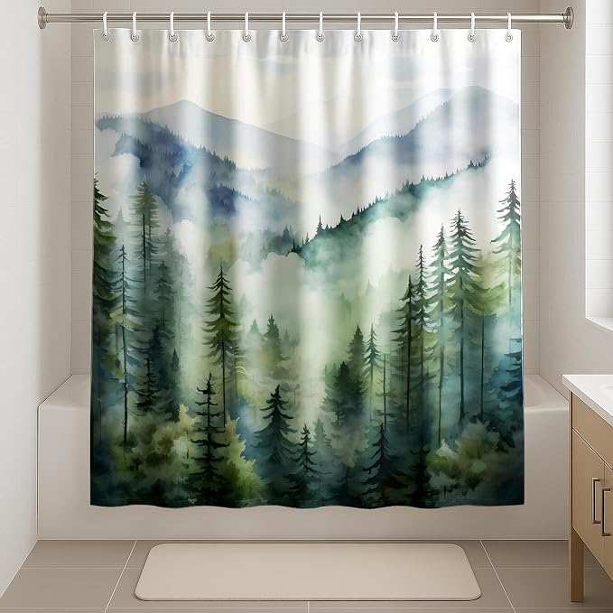 Coveted Goods Mountain Forest Shower Curtain 72” x 72”, Waterproof Polyester - Image 9