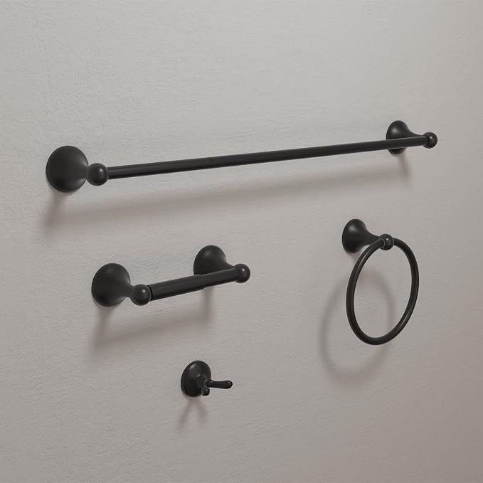 BGL Bathroom Accessory Set, Matte Black Adjustable Expandable Towel Bar 4-Piece - Image 3
