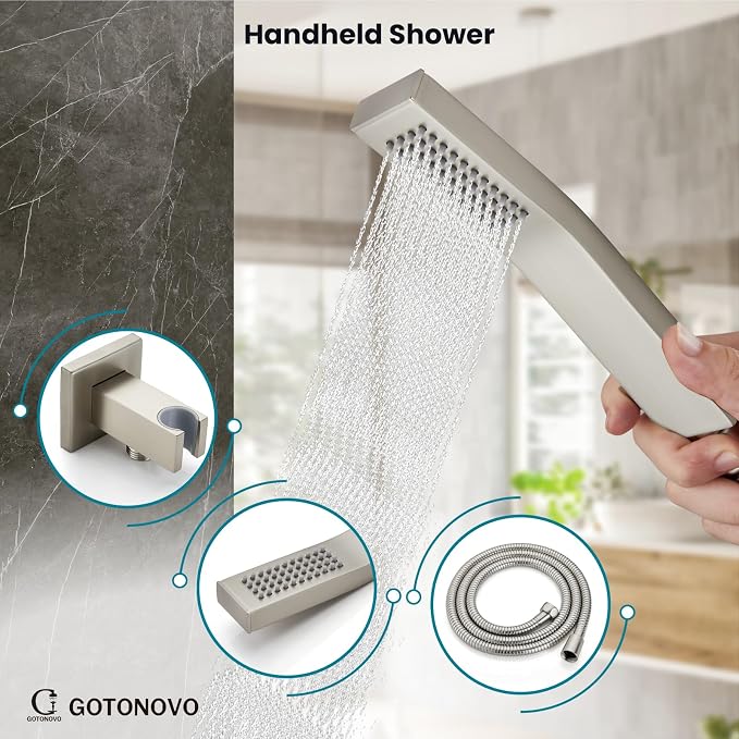 gotonovo Shower System with Tub Spout Wall Mounted Rain Shower Head and Handle - Image 6