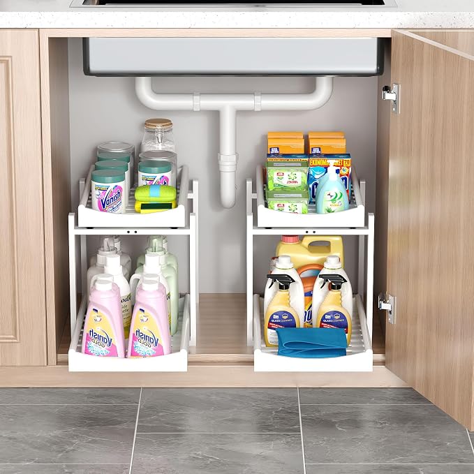Bamboo Under Sink Organizer and Storage, 2 Pack Pull Out Cabinet Organization - Image 5