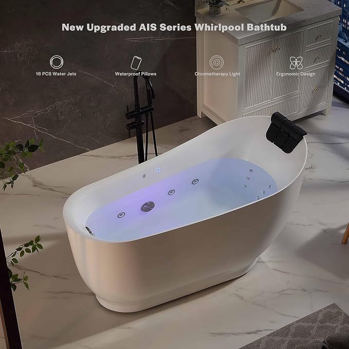 Empava Update Acrylic Whirlpool Bathtub, 59 Inch Acrylic Freestanding Jetted Tub - Image 4