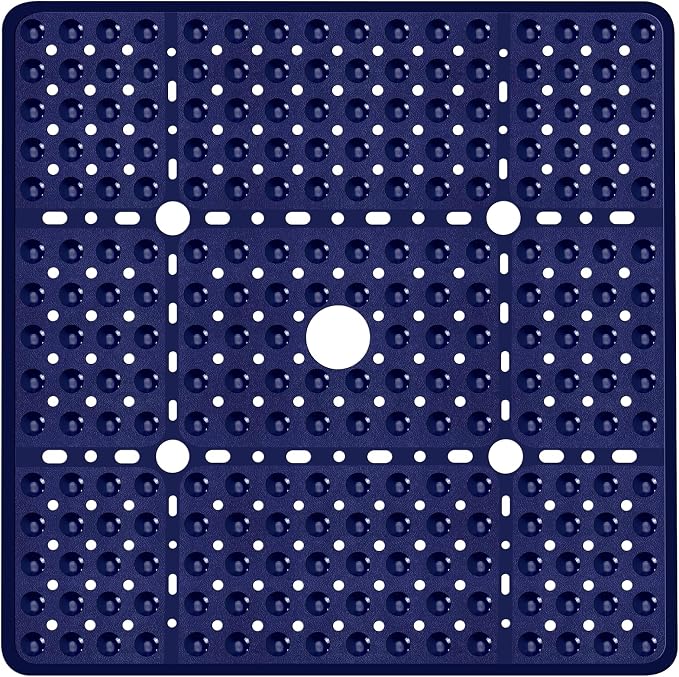 Large Navy Blue Square Shower Mat Non Slip 27 x 27 Inch, Soft Bath Mat Tub Mat by NaolotureHome