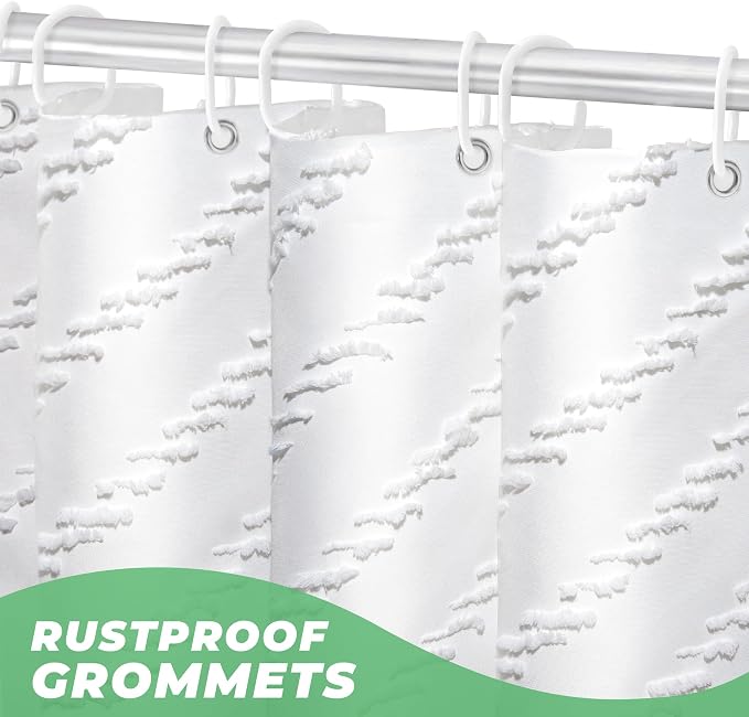 White Boho Fabric Shower Curtain 72 x 72 Inches, Modern Shabby Chic Textured - Image 5