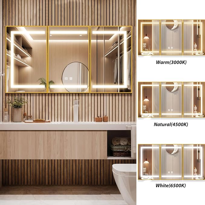 APRILSOUL 60X32 Inch Gold Bathroom Medicine Cabinet - Image 6