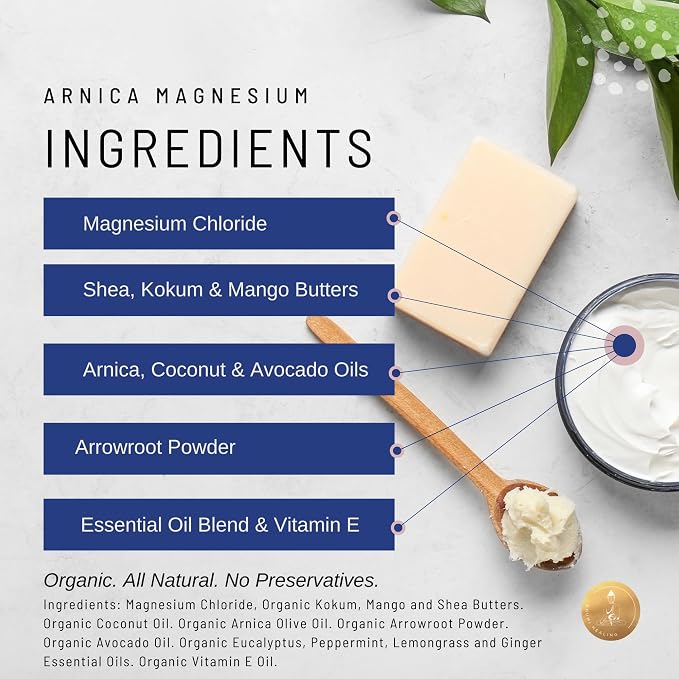 Organic Arnica + Magnesium Whipped Body Butter, 4 oz Jar, Extra Strength Formula - Image 5
