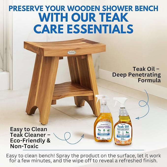 EcoDecors Fully Assembled, Serenity 18" Teak Shower Bench, - Image 2