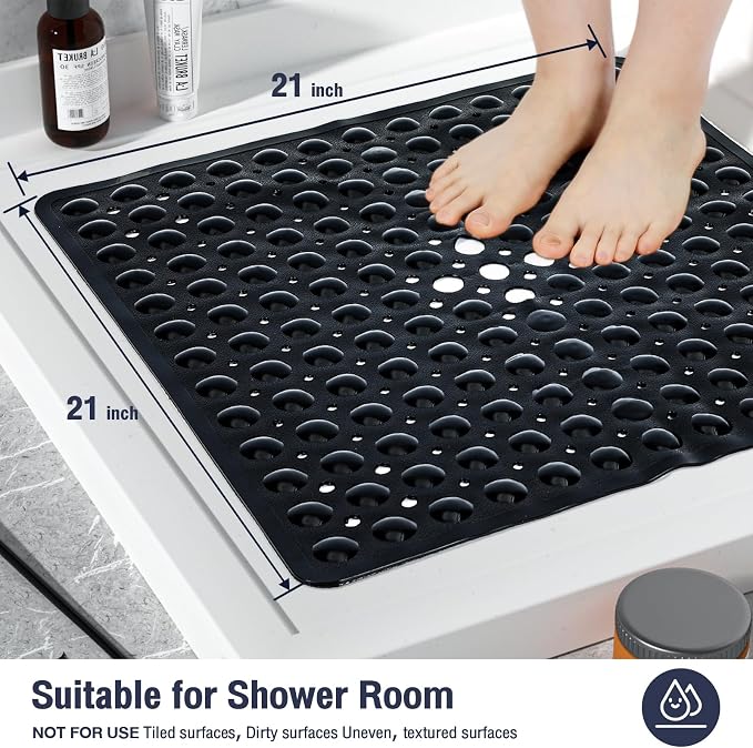 Black Square Shower Bathtub Mat Non Slip 21x21 Inch, Soft Bath Mat - Image 5