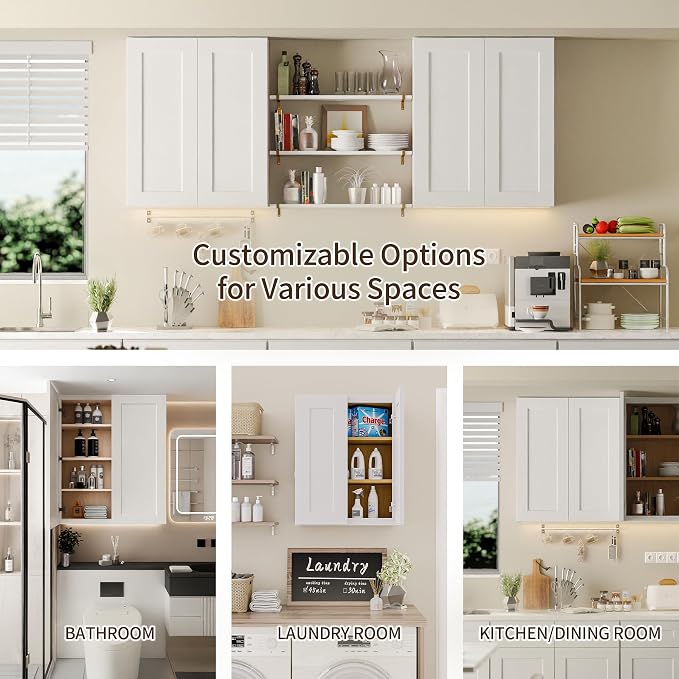 27 Inch Laundry Room Cabinets Wall Mounted, Solid Wood Over The Toilet Storage - Image 7