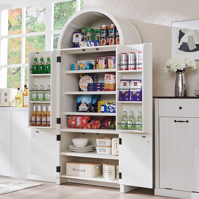 71" Tall Arched Bathroom Storage Cabinet, Modern Fluted Storage Cabinet w/Doors - Image 3
