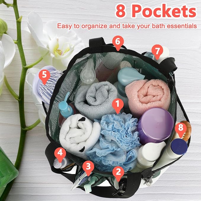 Mesh Shower Caddy Portable for College Dorm Room Essentials, 8-Pocket Large - Image 4
