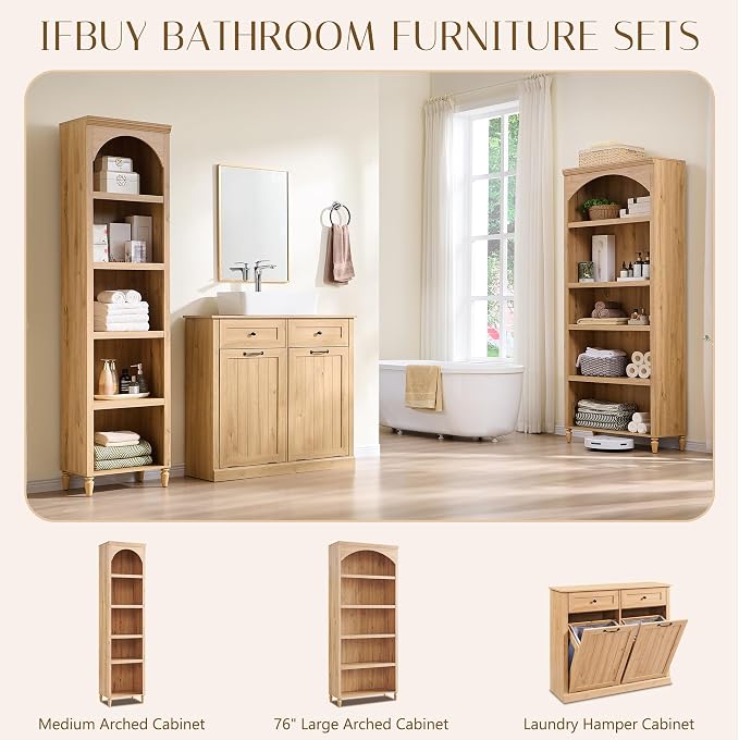 76" Tall Arched Bathroom Storage Cabinet, 5 Tiers Large Farmhouse Arched - Image 6