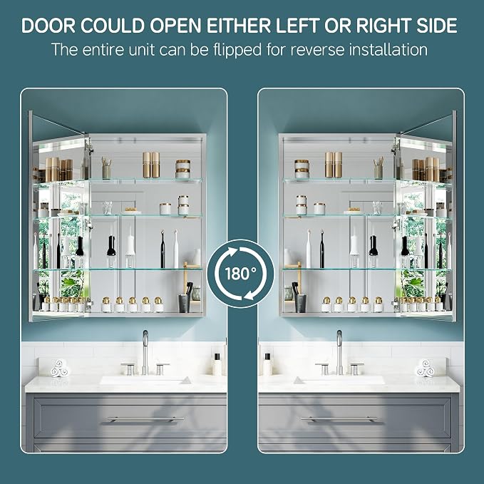 Medicine Cabinet with Mirror 24"x36", Modern Aluminum Medicine Mirror Cabinet - Image 8