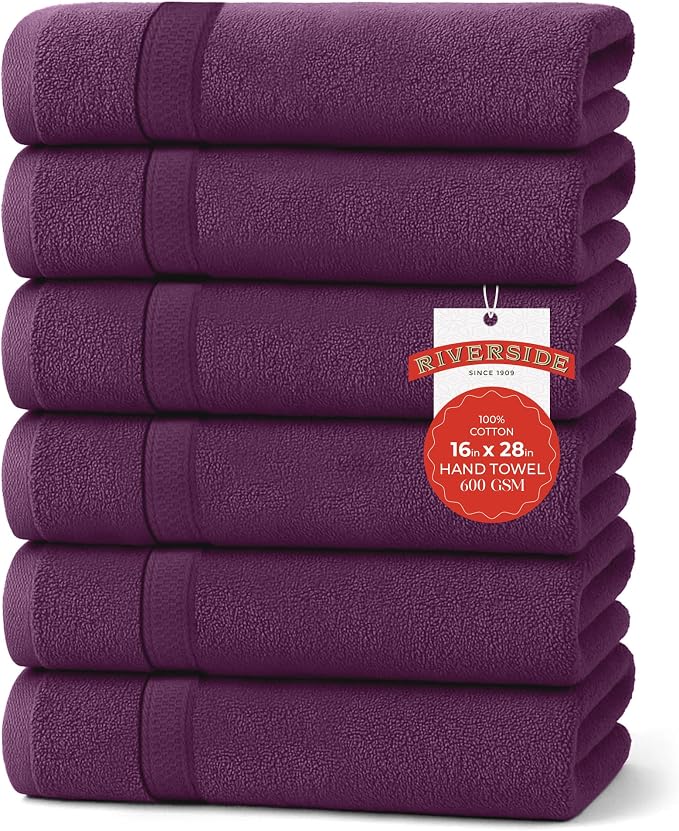 RIVERSIDE 6 Pack Premium Hand Towels Set, 16x28 inches, 100% Ring Spun Cotton by RIVERSIDE