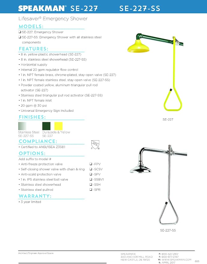 Speakman SE-227 Lifesaver Horizontal Supply Emergency Shower - Image 3