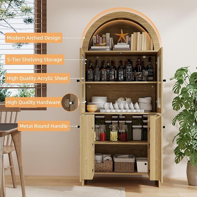 69" Tall Arched Kitchen Pantry Cabinet, 5-Tier Dome Cabinet - Image 4
