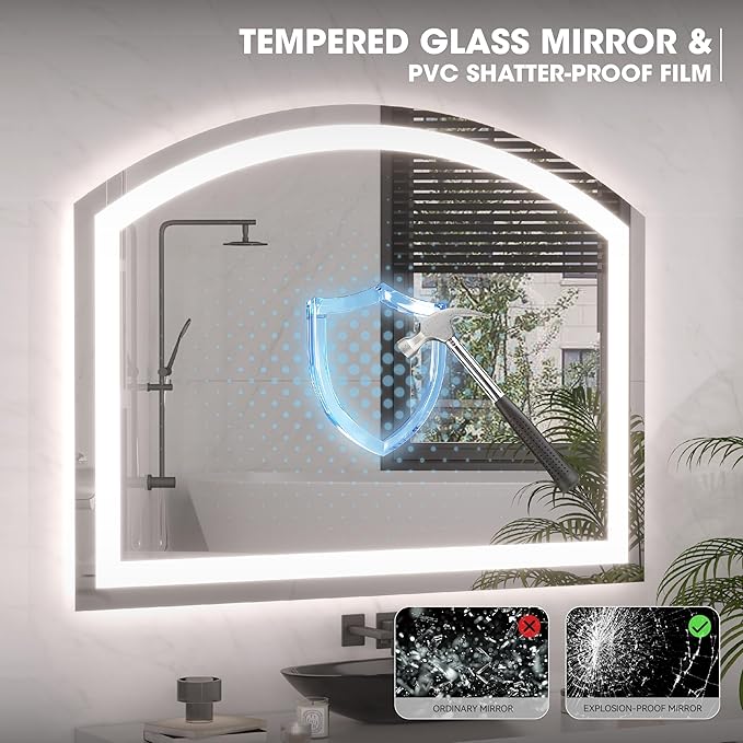 Hasipu 72" x 36" Arch LED Bathroom Mirror, Frontlit Wall-Mounted Vanity Mirror - Image 8