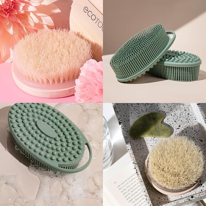 EcoTools Dry Body Brush for Circulation, Dead Skin Removal + Sage Green - Image 6
