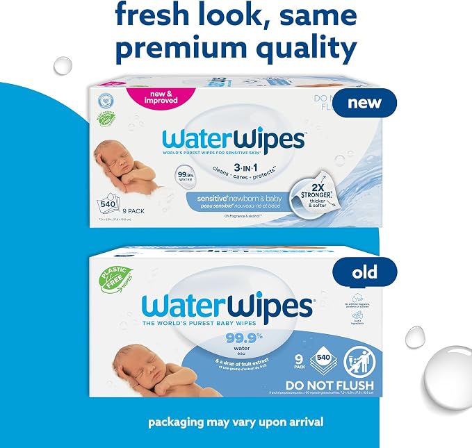 WaterWipes Sensitive+ Newborn & Baby Wipes, 3-In-1 Cleans, 99.9% Water - Image 3