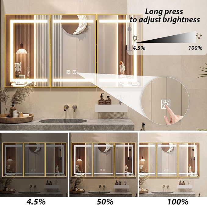 APRILSOUL 60X32 Inch Gold Bathroom Medicine Cabinet - Image 5
