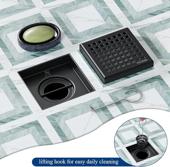 Neodrain 4 Inch Black Square Drain, 304 Stainless Steel Shower Drain Kits - Image 3