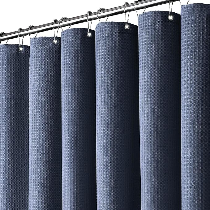 Inhousolu Fabric Shower Curtain Waffle Weave, Weighted Hem, 14 Metal Hooks by INHOUSOLUHOMEDECOR