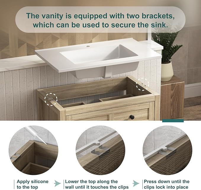30 Inch Bathroom Vanity with Sink, Farmhouse Storage Cabinet with Drawers & - Image 6