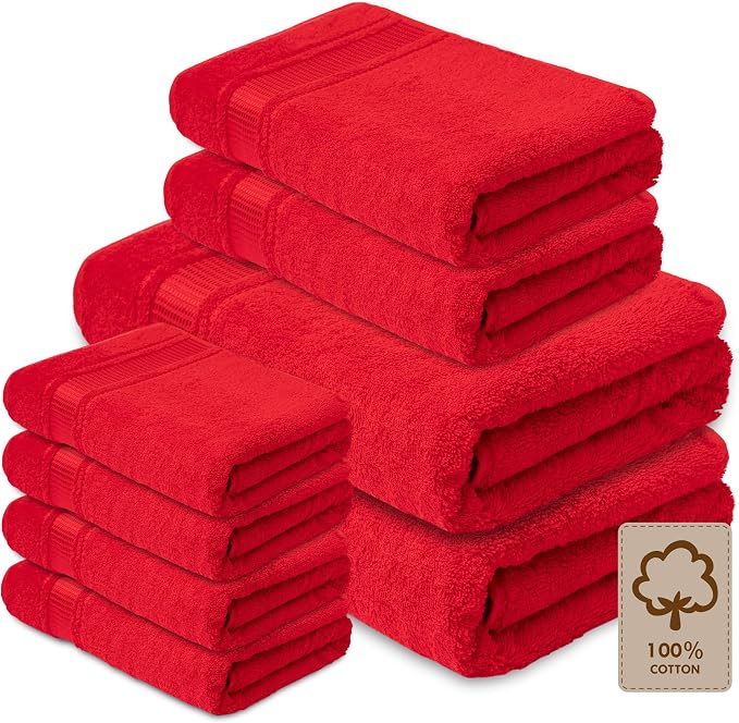 Melissa Linen, 8 Piece Towel Set, 2 Bath Towel 2 Hand Towel 4 Fingertip Red by MelissaLinen