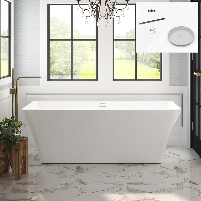 FerdY Sentosa 67" Acrylic Freestanding Bathtub, Contemporary Design Soaking Tub by FerdY
