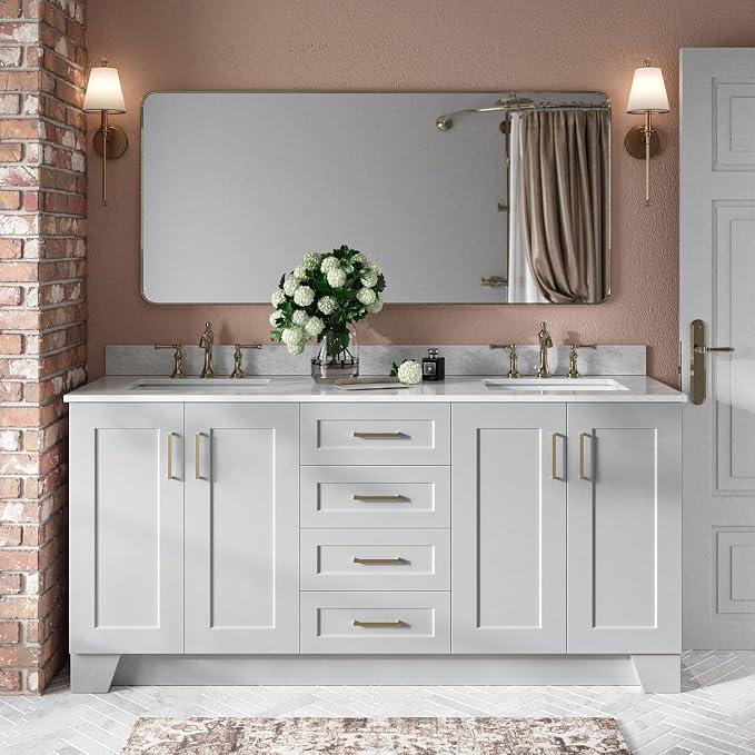 ARIEL 73" Grey Double Bathroom Vanity Italian Carrara Marble Countertop & Splash by Ariel