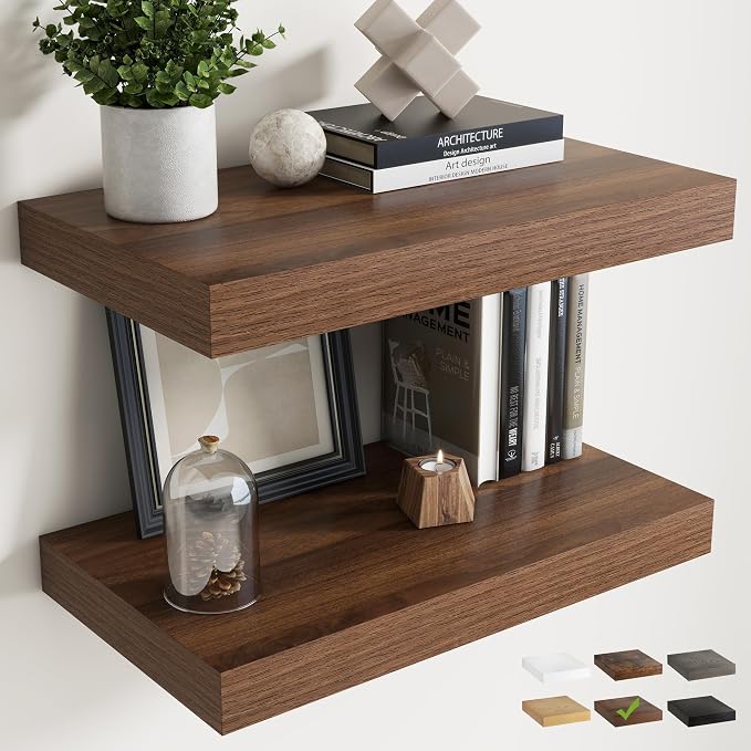 24 Inch Floating Shelves for Wall Set of 2, Easy Install Engineered Wood by Marsmiles