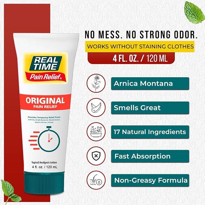 Real Time Pain Relief Cream 4oz Tube | 17 Natural Ingredients: 1.25% Menthol - Image 2