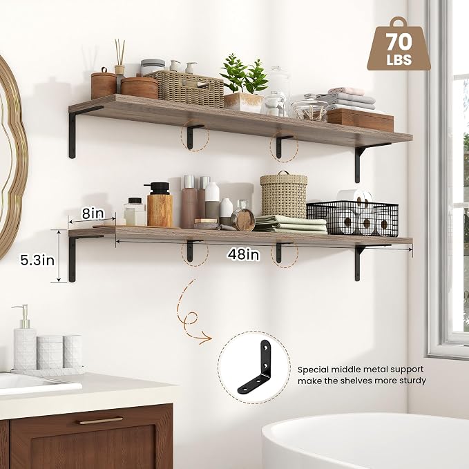 Fun Memories Deep Floating Shelves, 48W x 8D Floating Shelves Set of 2 - Image 3