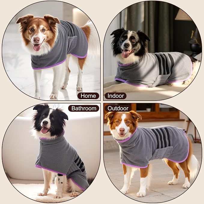 Microfibre Dog Bathrobe Dog Towel Wrap Super Absorbent Dog Drying Coat Bath Robe - Image 6