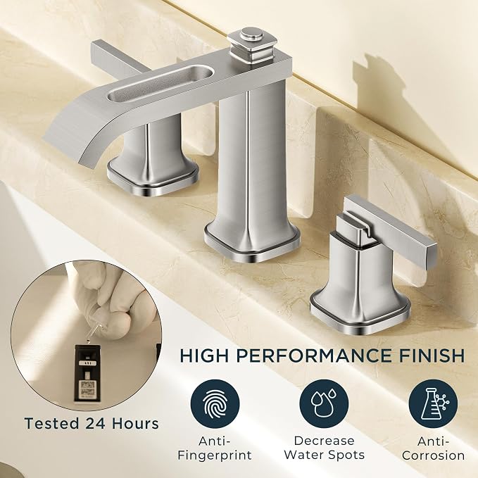 FORIOUS Brushed Nikcel Bathroom Faucet, 8 Inch Widespread Bathroom Vanity - Image 4