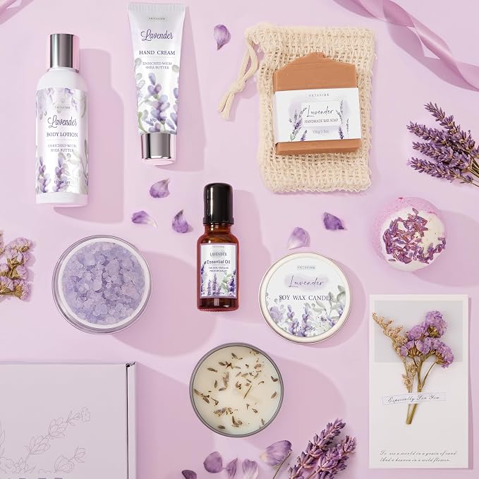 Gifts for Women, Lavender Bath and Body Gift Basket Relaxing Spa Self Care Gift - Image 2