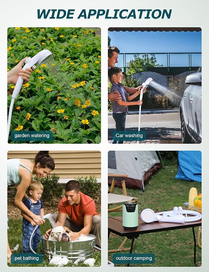 innhom Portable Camping Shower, 6000mAh Rechargeable Camp Shower Pump - Image 7