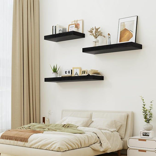 12" Deep Black Floating Shelves, Over Toilet Long Wall Mounted Modern Farmhouse - Image 2