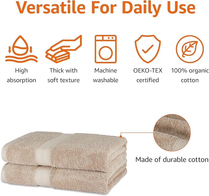 Amazon Basics Fade-Resistant 100% Cotton Bath Towel, 2 Pack - Image 2