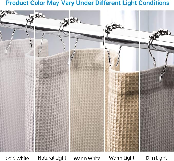 AmazerBath Waffle Shower Curtain, Khaki Shower Curtain Fabric - Image 4