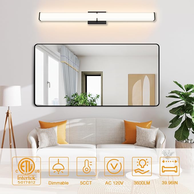 39.96Inch 3600LM Bathroom Light Fixtures 5CCT Optional, Dimmable Bathroom - Image 2
