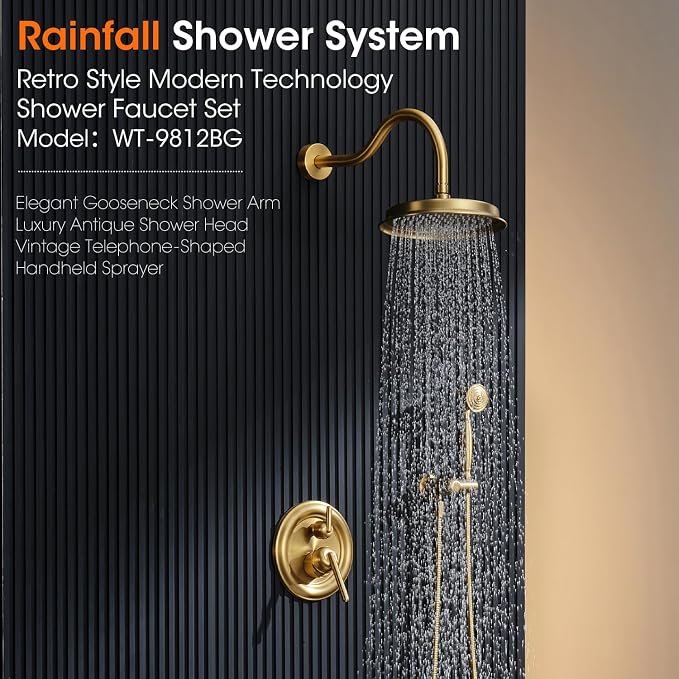 Antique Rainfall Shower System Bathroom Luxury Rain Mixer Shower Faucet Set - Image 2