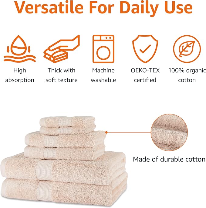 Amazon Basics Fade Resistant Bath, Hand and Washcloth Towel Set, 100% Cotton - Image 2