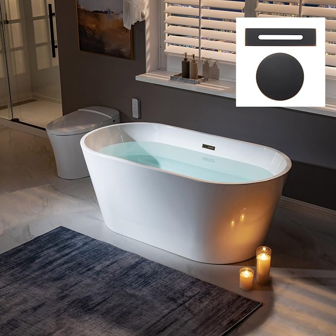 WOODBRIDGE 59" Acrylic Freestanding Bathtub Contemporary Soaking Tub, B0014 ORB - Image 2