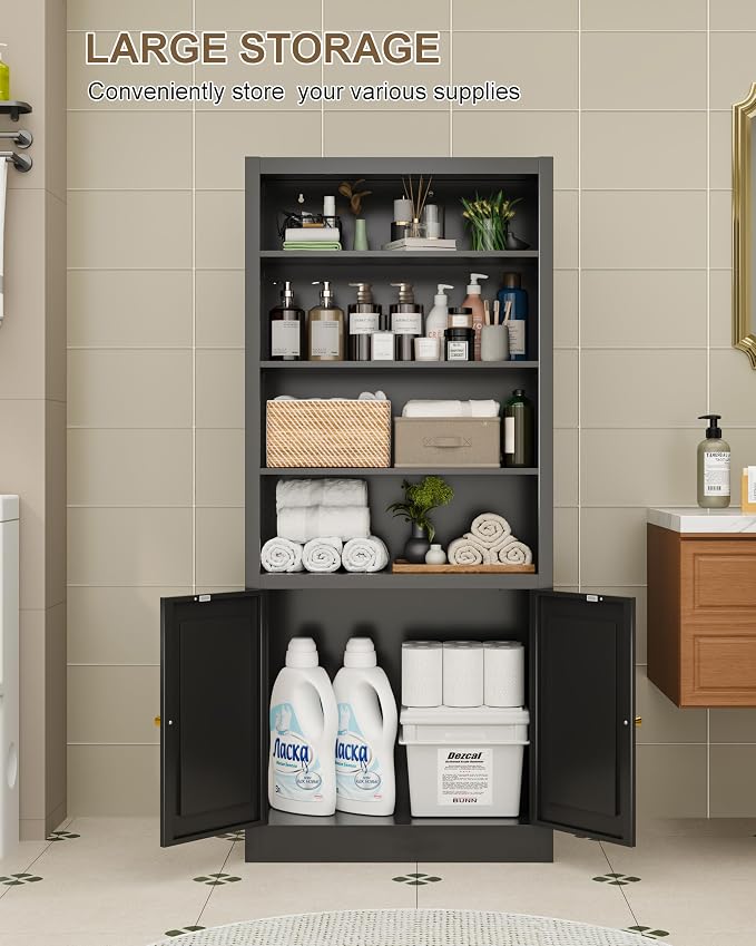 Tall Bathroom Storage Cabinet, Freestanding Linen Cabinet - Image 5