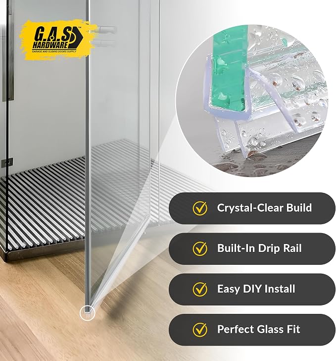 1/2" Frameless Glass Shower Door Bottom Sweep – 40" Ultra-Clear Drip Rail Seal - Image 3