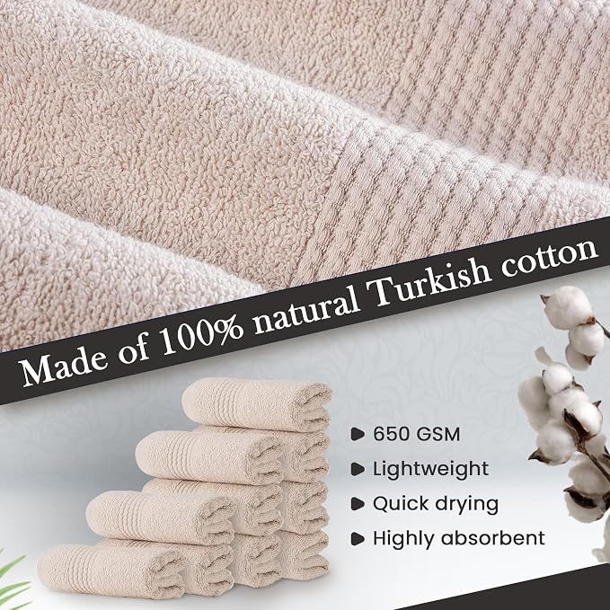 HALLEY Turkish Cotton Towels Washcloths Super Soft Highly Absorbent 100% Cotton - Image 3