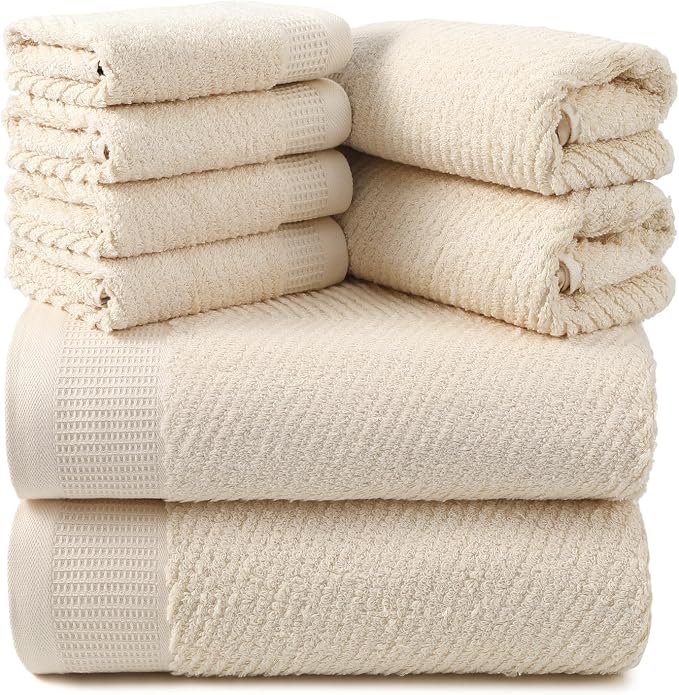 REDKISS Luxury Bath Towel Set of 8, 100% Cotton Bathroom Towels Set by REDKISSOnline