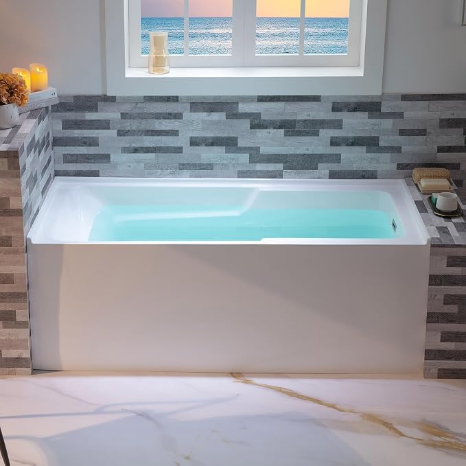 WOODBRIDGE 54" Acrylic Rectangular Alcove Soaking Bathtub in White - Image 2
